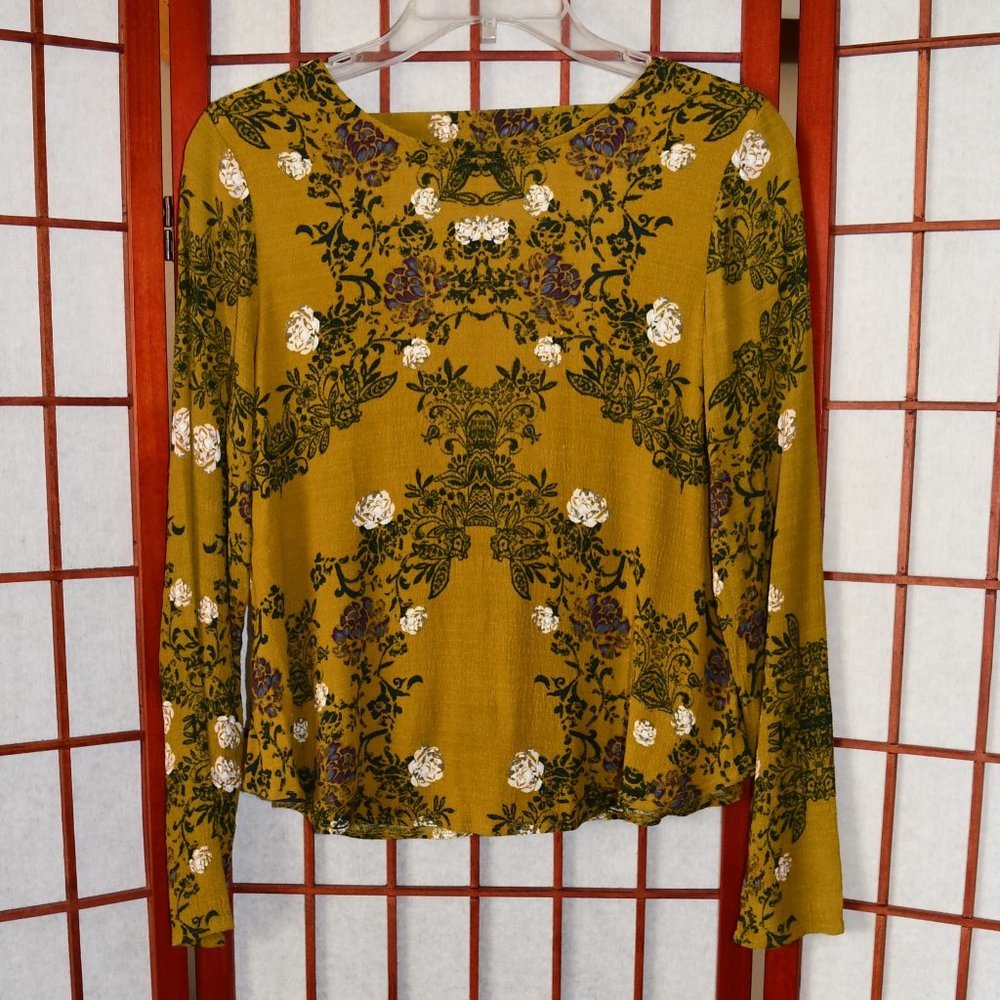 Free People Open Back Long Sleeve Floral Blouse
